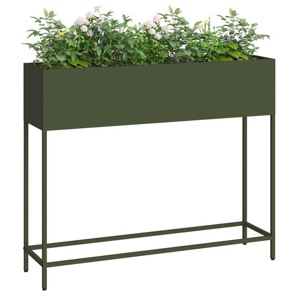 Verhoogde Tuin Plantbak Olijfgroen 100 x 26 x 82 cm Staal