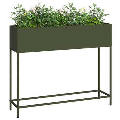 Verhoogde Tuin Plantbak Olijfgroen 100 x 26 x 82 cm Staal
