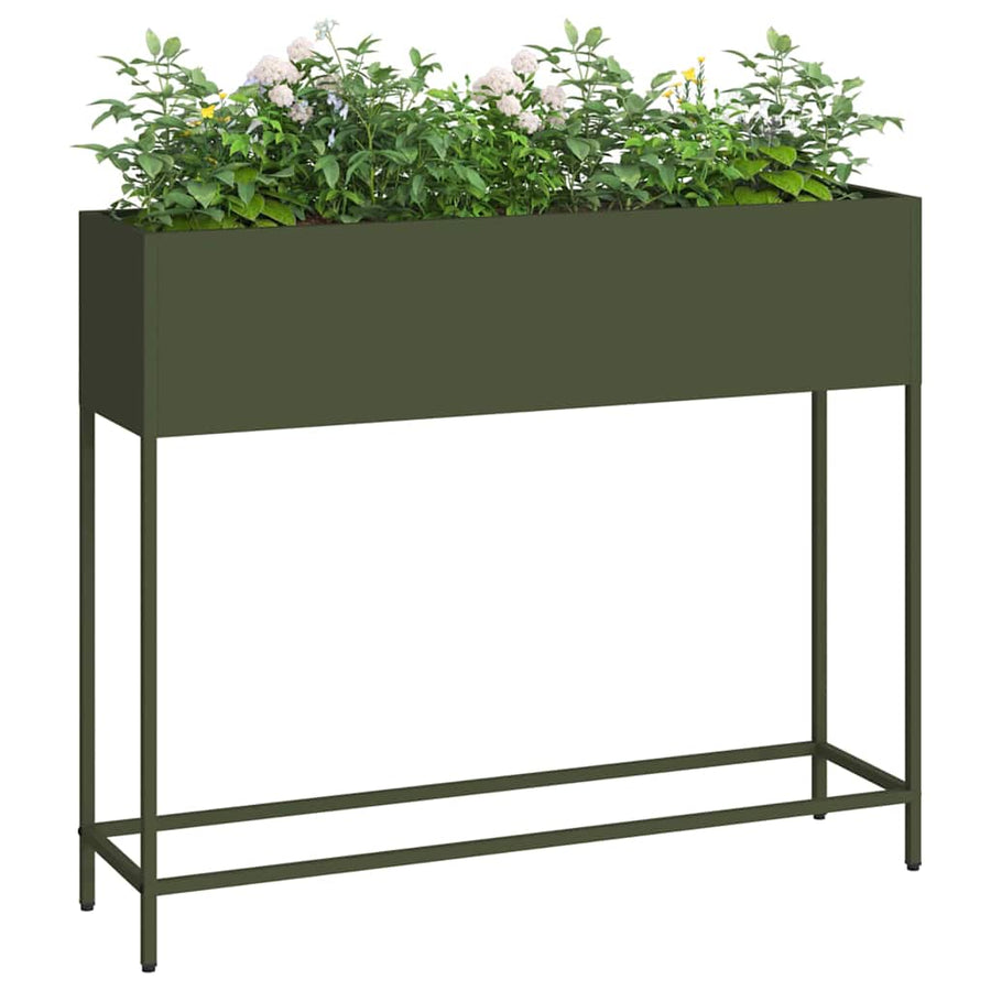 Verhoogde Tuin Plantbak Olijfgroen 100 x 26 x 82 cm Staal
