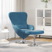 Egg chair blauw fluweel met voetsteun