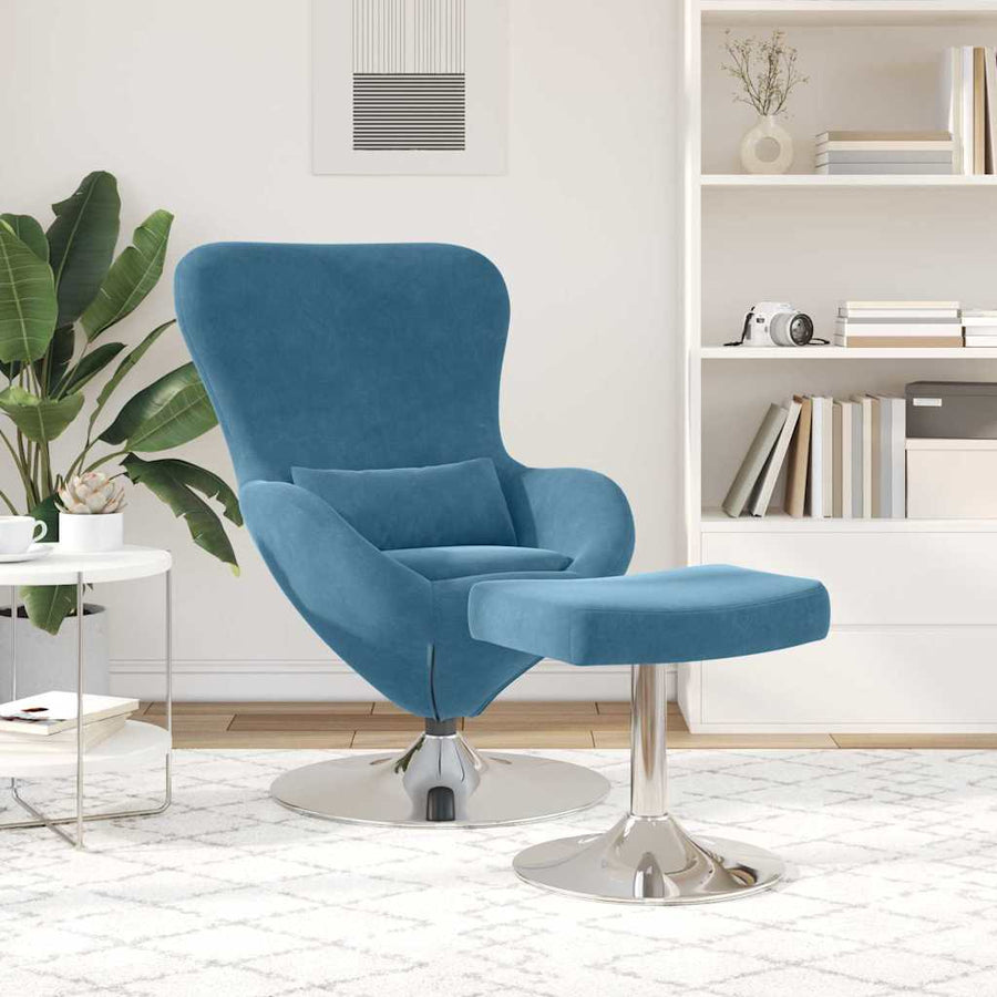 Egg Chair met Voetsteun with Footstool Blauw Fluweel