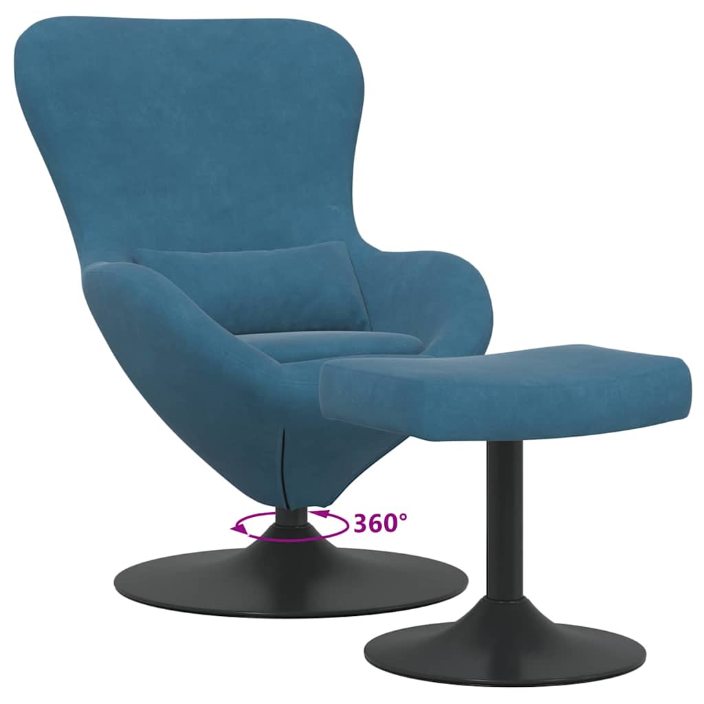 Egg Chair met Voetsteun with Footstool Blauw Fluweel