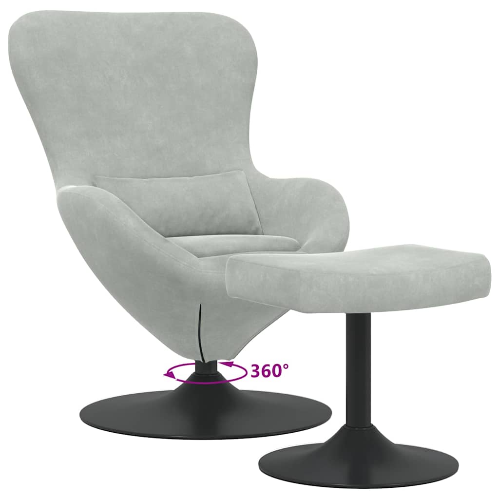 Egg Chair met Voetsteun Lichtgrijs Fluweel