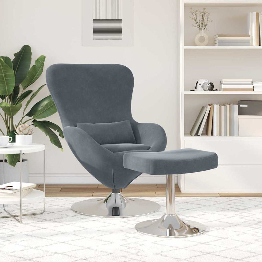 Egg Chair met Voetsteun Donkergrijs Fluweel
