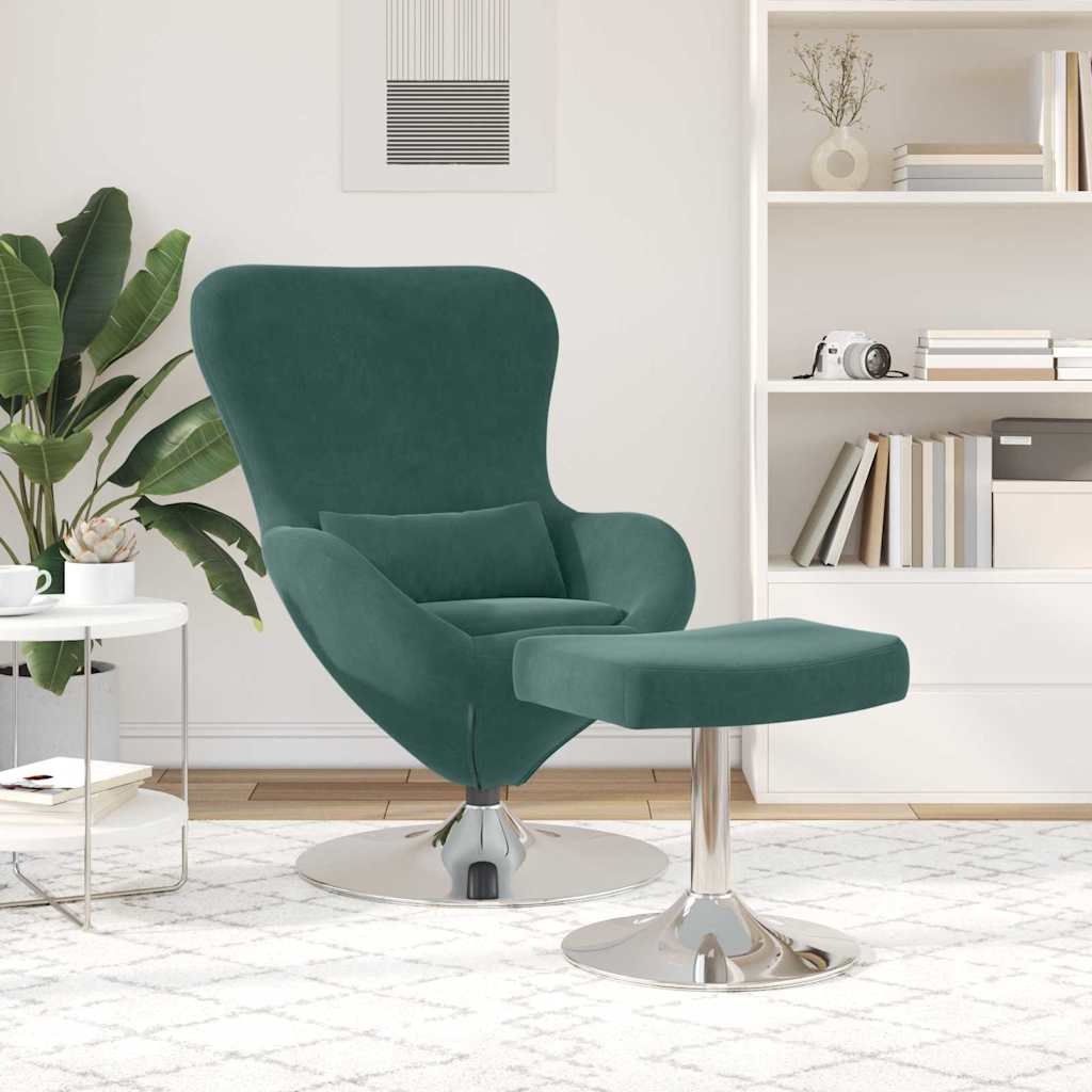 Egg Chair met Voetsteun Donkergroen Fluweel