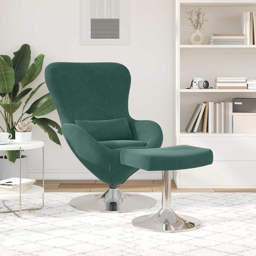 Egg Chair met Voetsteun Donkergroen Fluweel