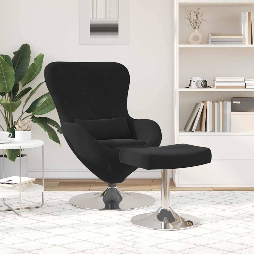 Egg Chair met Voetsteun Zwart Fluweel