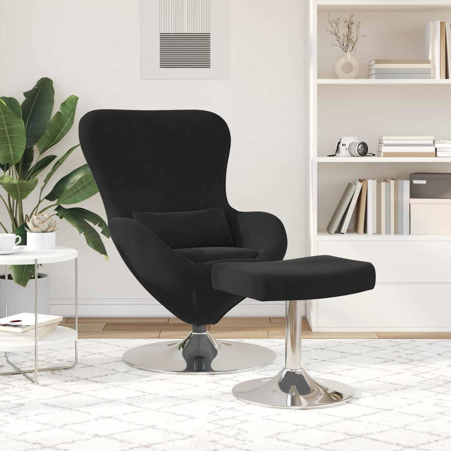 Egg Chair met Voetsteun Zwart Fluweel