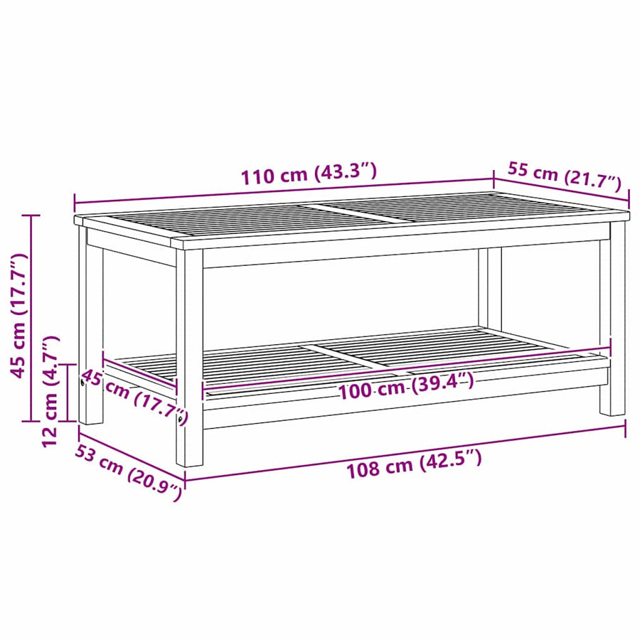 Bijzettafel Bruin 110 x 55 x 45 cm Massief Acaciahout