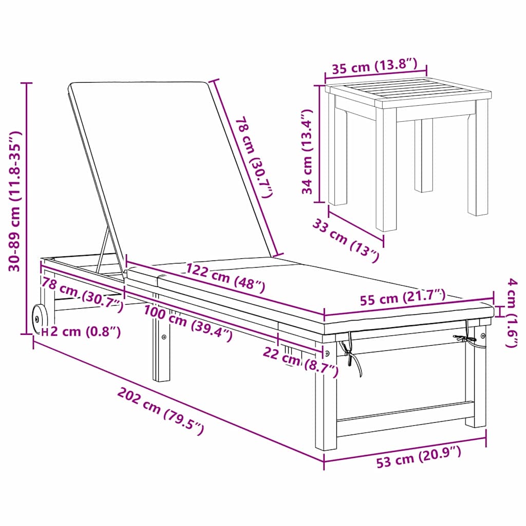 Ligstoel Bruin 202 x 53 x 89 cm Massief Acaciahout