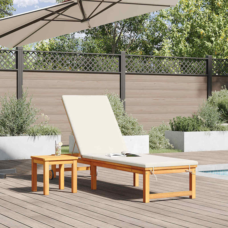 Ligstoel Bruin 202 X 53 X 89 Cm Massief Acaciahout met crème kussen