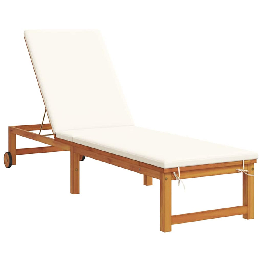 Ligstoel Bruin 202 X 53 X 89 Cm Massief Acaciahout met crème kussen