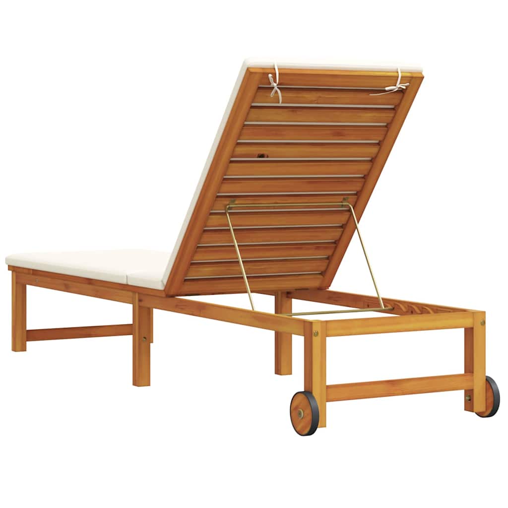 Ligstoel Bruin 202 X 53 X 89 Cm Massief Acaciahout met crème kussen