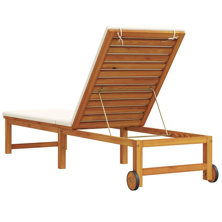 Ligstoel Bruin 202 X 53 X 89 Cm Massief Acaciahout met crème kussen