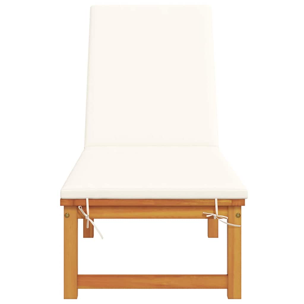 Ligstoel Bruin 202 X 53 X 89 Cm Massief Acaciahout met crème kussen