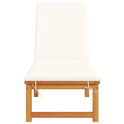 Ligstoel Bruin 202 X 53 X 89 Cm Massief Acaciahout met crème kussen