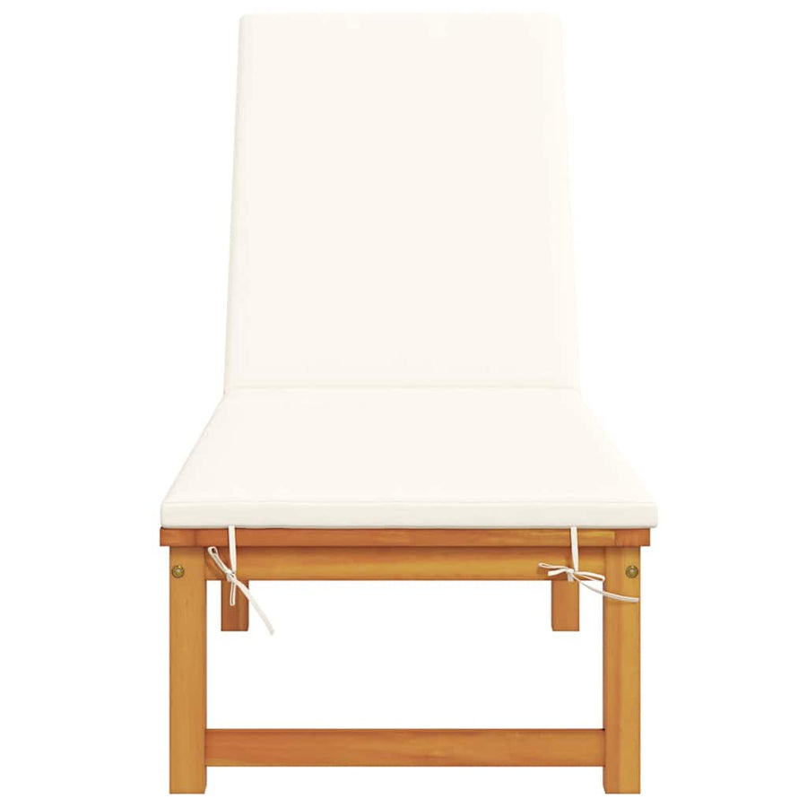 Ligstoel Bruin 202 X 53 X 89 Cm Massief Acaciahout met crème kussen