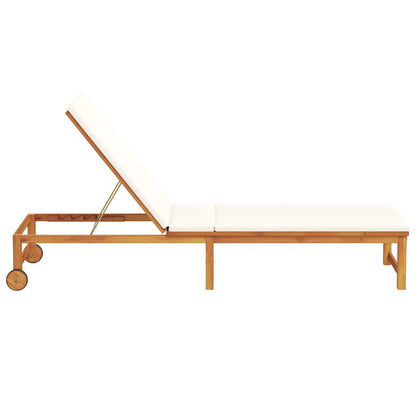 Ligstoel Bruin 202 X 53 X 89 Cm Massief Acaciahout met crème kussen