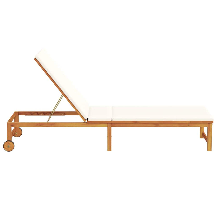 Ligstoel Bruin 202 X 53 X 89 Cm Massief Acaciahout met crème kussen
