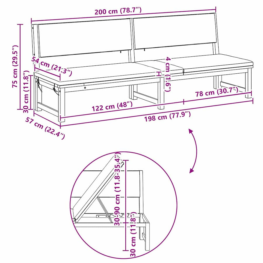 Ligstoel Olie naturel 200 x 57 x 75cm Massief acaciahout