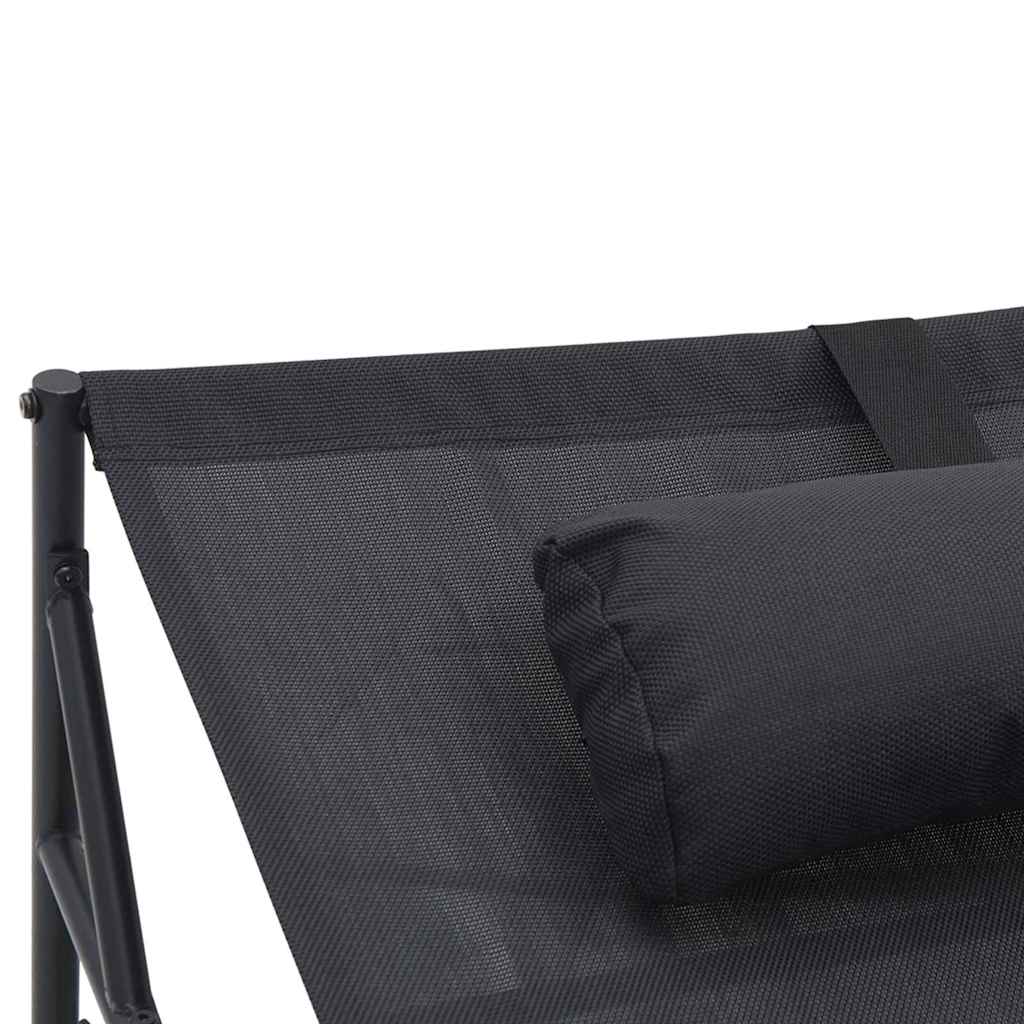 Tuin Zonnebed met kussen 2 pcs Zwart Gepoedercoat staal