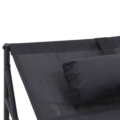 Tuin Zonnebed met kussen 2 pcs Zwart Gepoedercoat staal