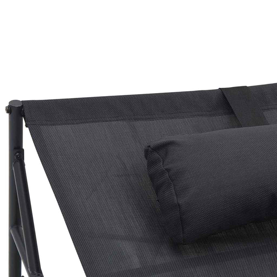 Tuin Zonnebed met kussen 2 pcs Zwart Gepoedercoat staal