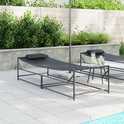 Tuin Zonnebed met kussen 2 pcs Zwart Gepoedercoat staal