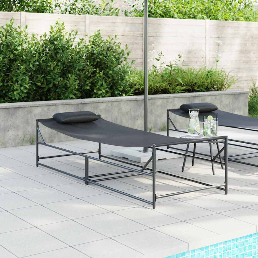 Tuin Zonnebed met kussen 2 pcs Zwart Gepoedercoat staal