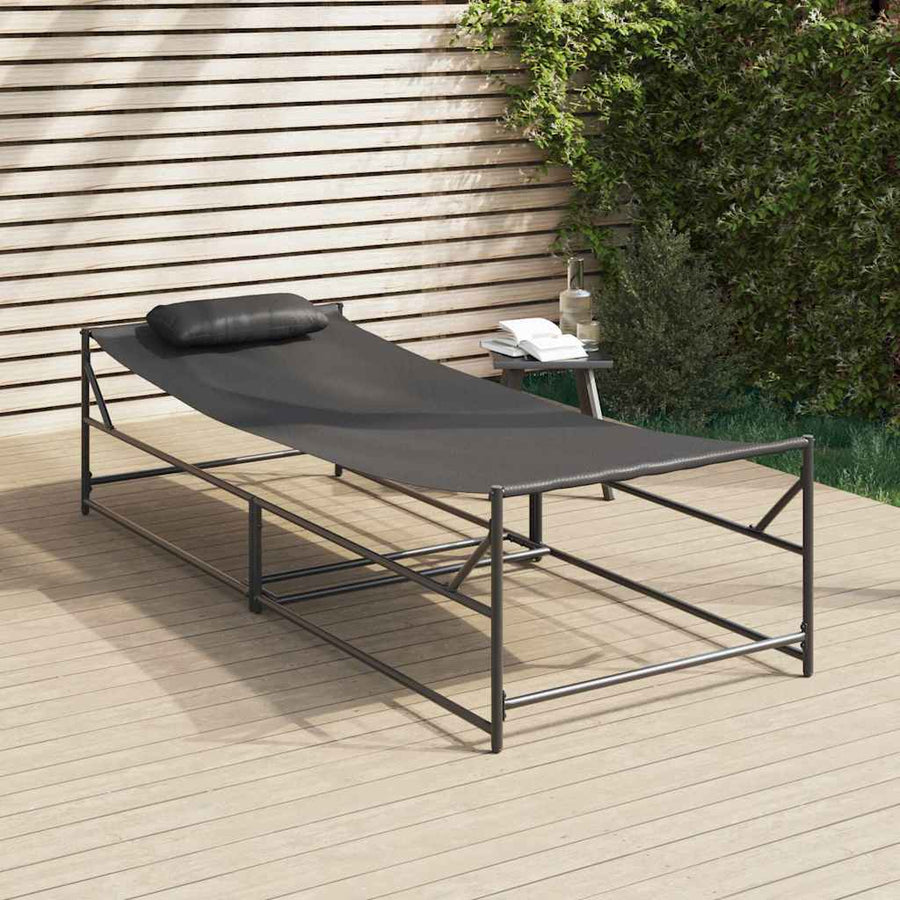 Tuin Zonnebed met kussen 2 pcs Zwart Gepoedercoat staal