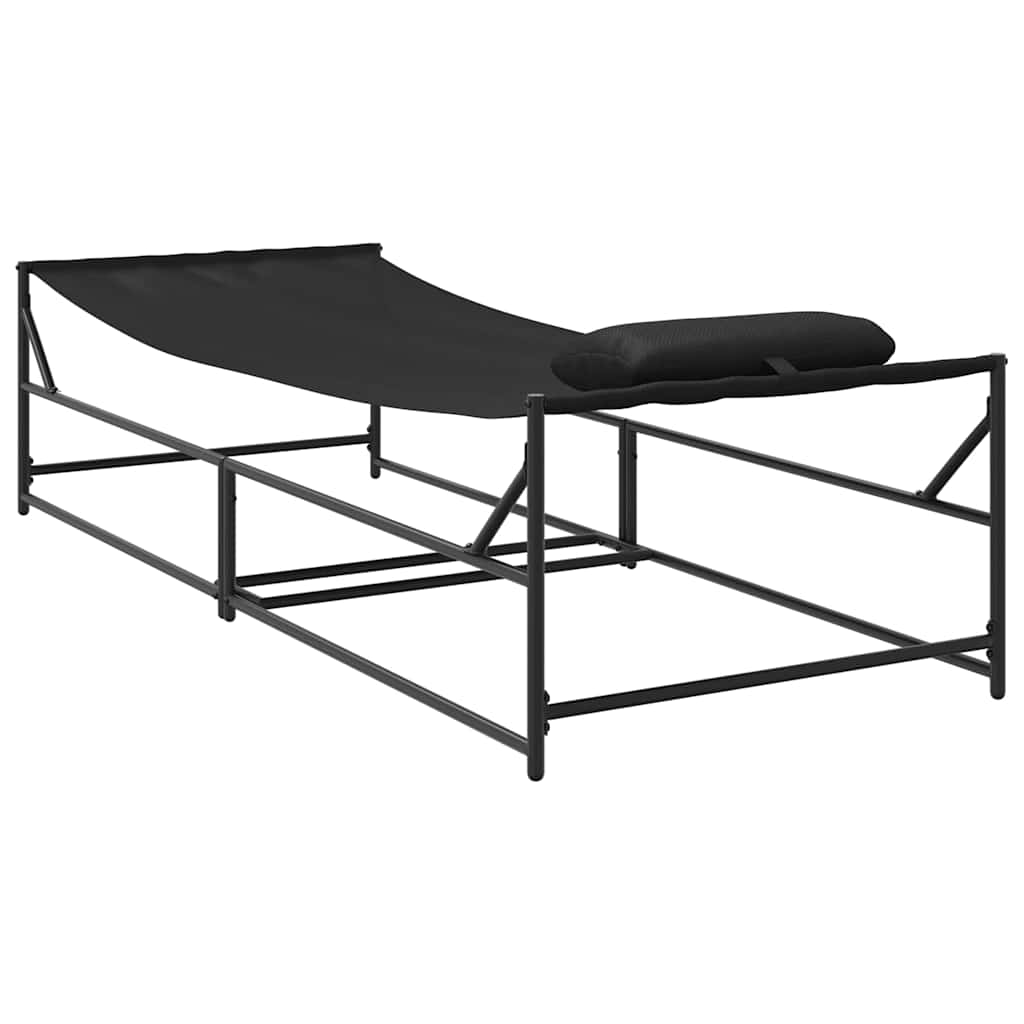 Tuin Zonnebed met kussen 2 pcs Zwart Gepoedercoat staal