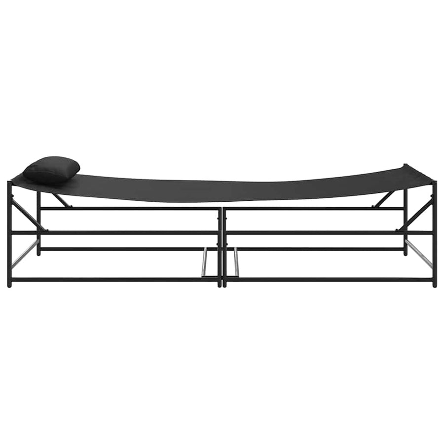 Tuin Zonnebed met kussen 2 pcs Zwart Gepoedercoat staal