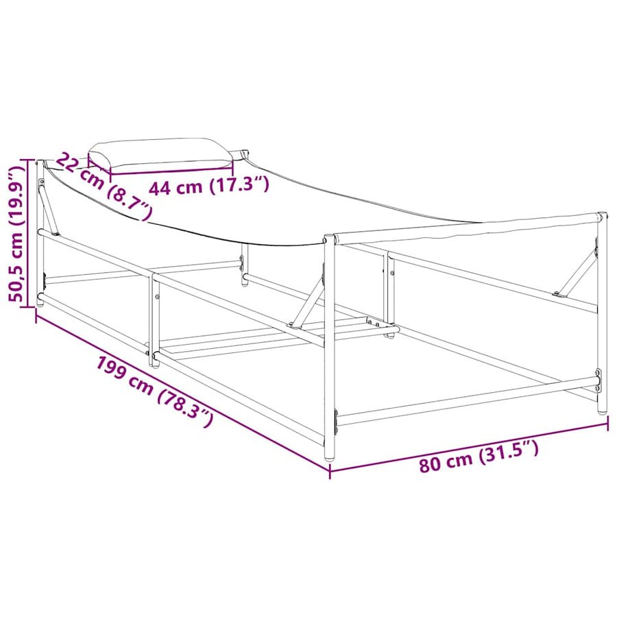 Tuin Zonnebed met kussen 2 pcs Zwart Gepoedercoat staal