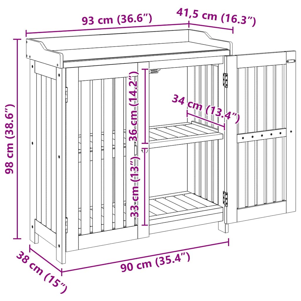 Tuinkast met opslag met de deur Bruin 78 x 36.5 x 78cm Massief acaciahout