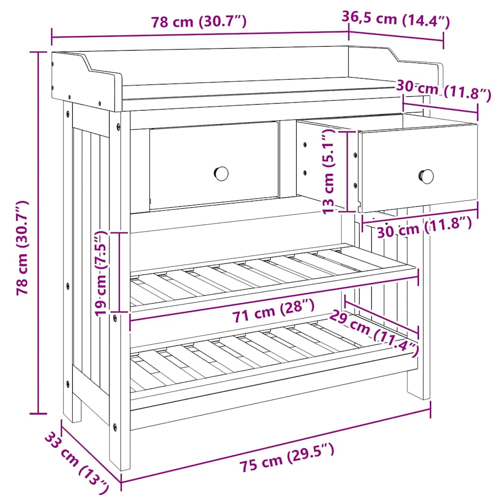 Tuinkast met lade met plank met opslag Bruin 78 x 36,5 x 78 cm Massief acaciahout