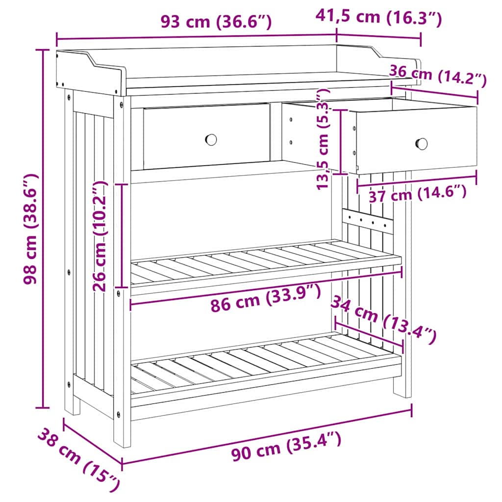 Tuinkast met lade met plank met opslag Bruin 78 x 36,5 x 78 cm Massief acaciahout