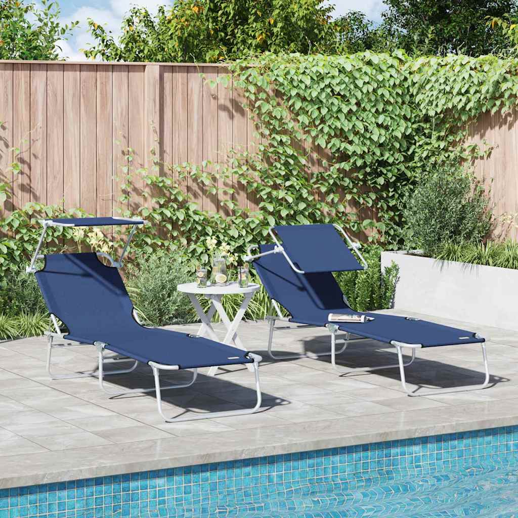 Ligstoel 2 pcs Blauw 58 x 188 x 77cm Polyester