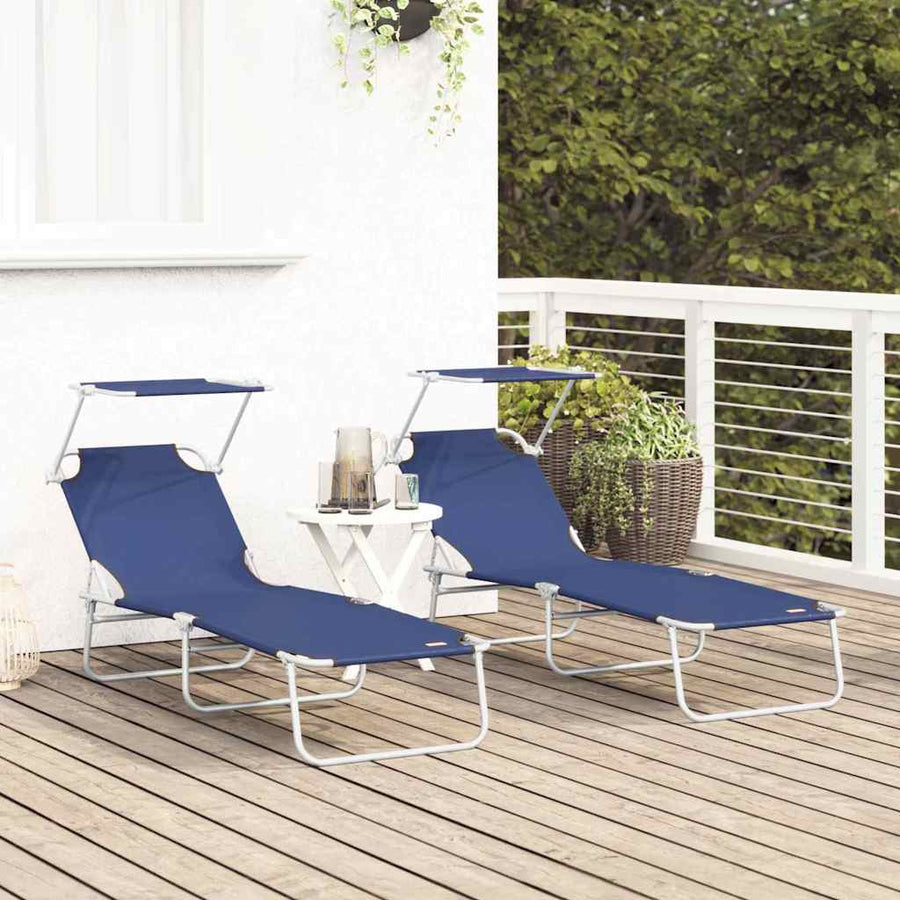 Ligstoel 2 pcs Blauw 58 x 188 x 77cm Polyester