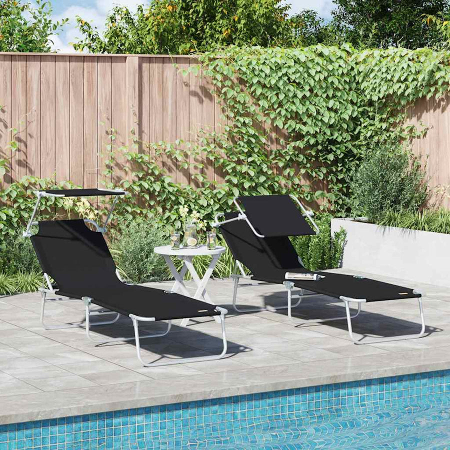 Ligstoel 2 pcs Zwart 58 x 188 x 77cm Polyester