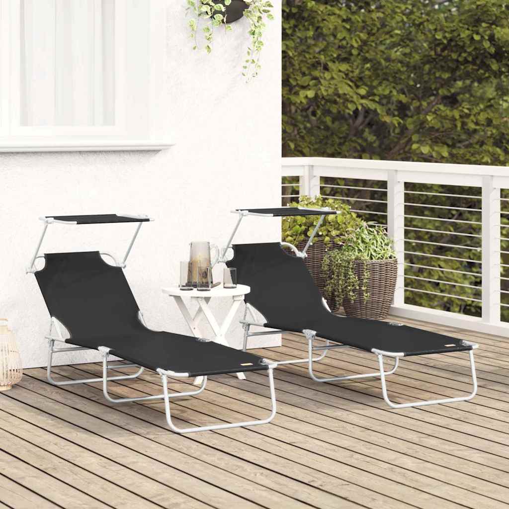 Ligstoel 2 pcs Zwart 58 x 188 x 77cm Polyester