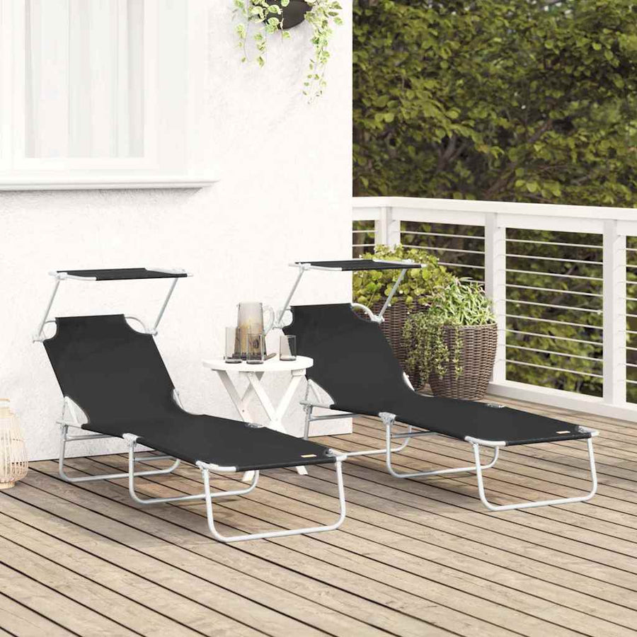 Ligstoel 2 pcs Zwart 58 x 188 x 77cm Polyester