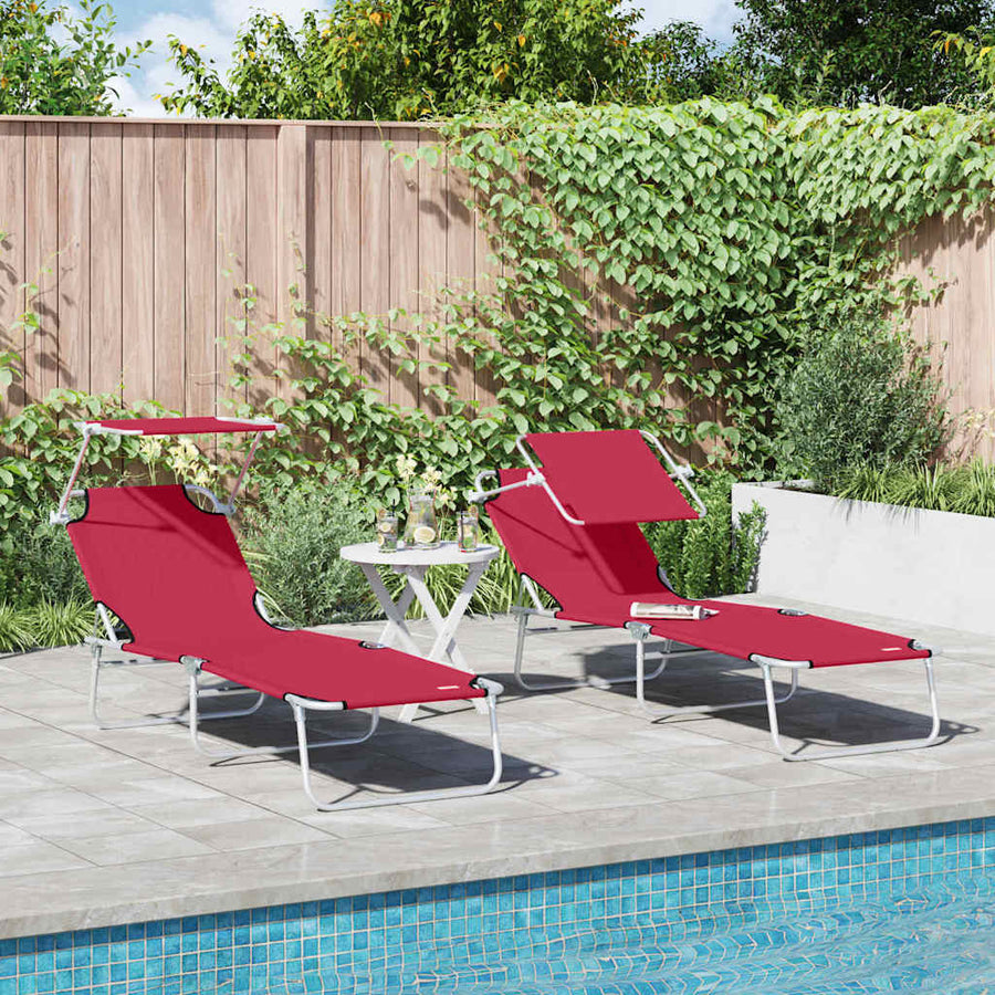 Ligstoel 2 pcs Rood 58 x 188 x 77cm Polyester