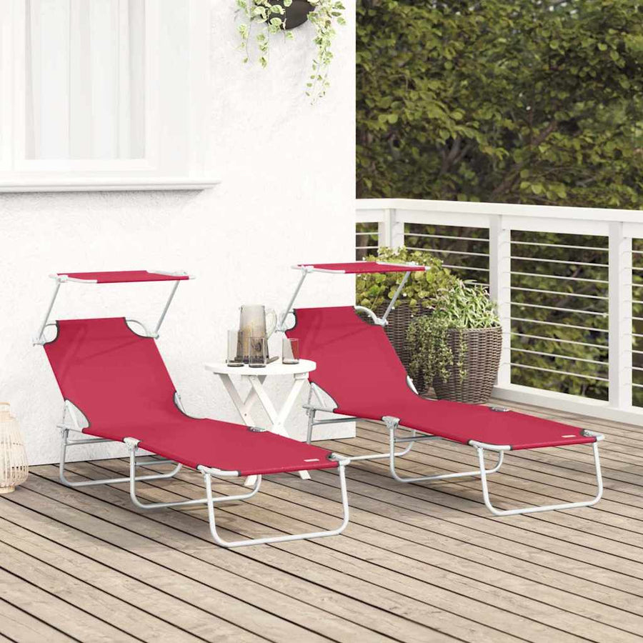 Ligstoel 2 pcs Rood 58 x 188 x 77cm Polyester