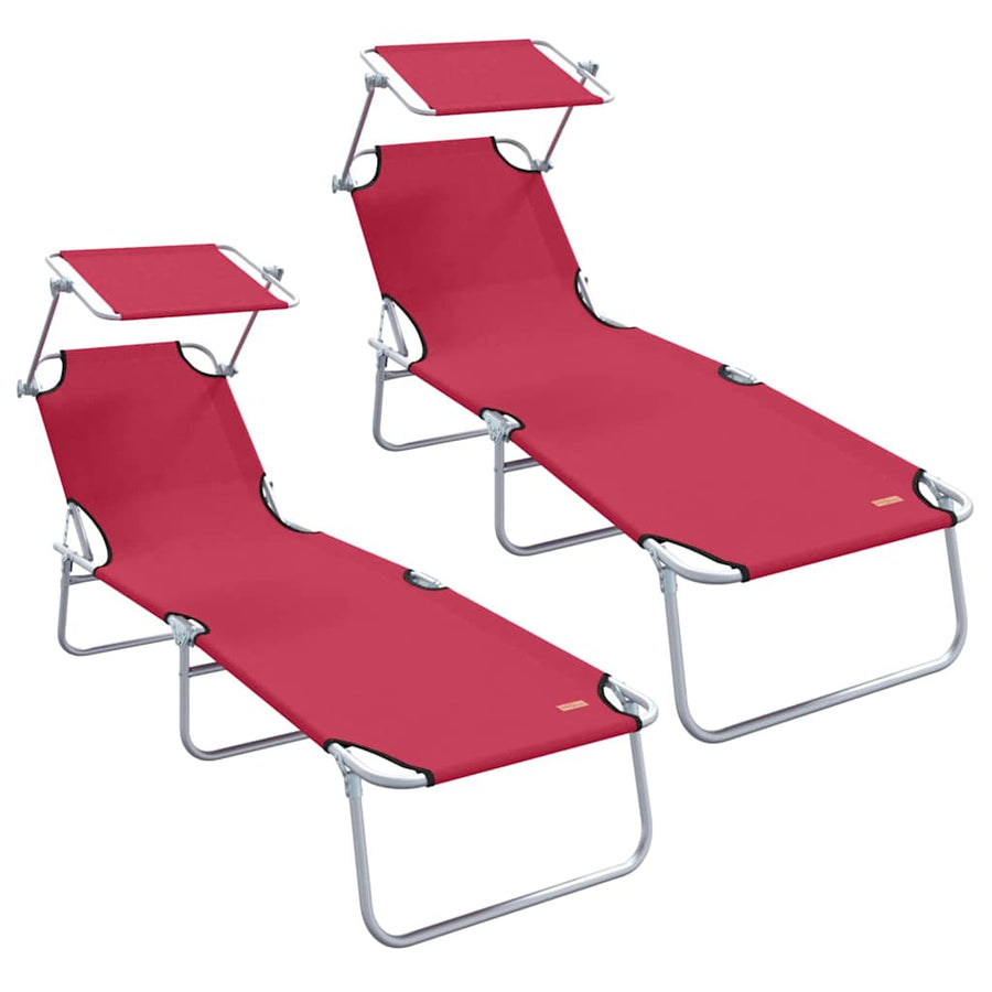 Ligstoel 2 pcs Rood 58 x 188 x 77cm Polyester