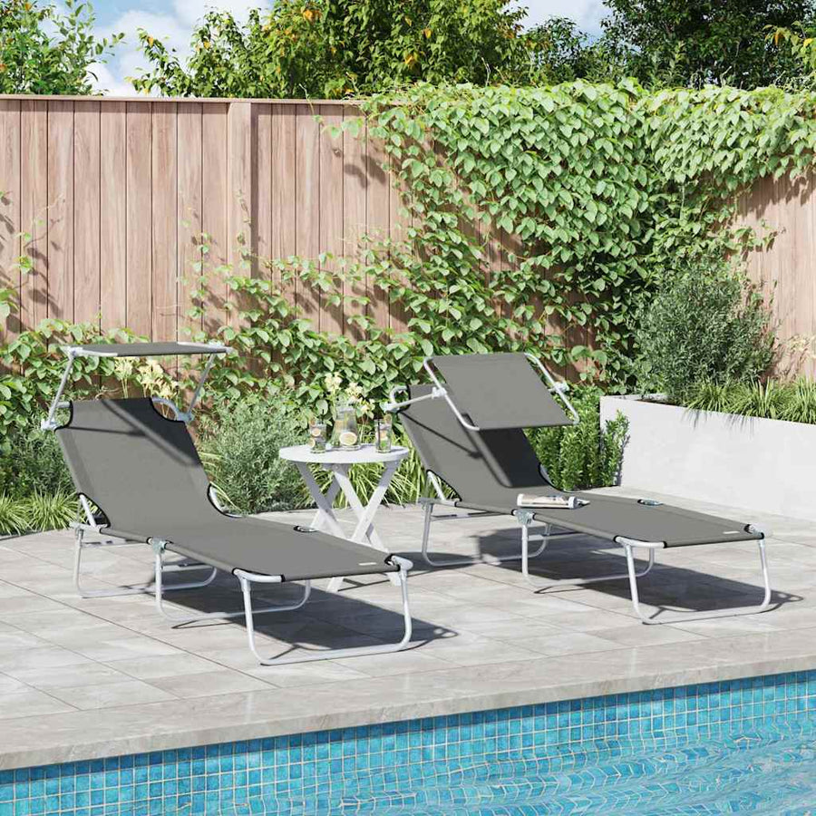 Ligstoel 2 pcs Grijs 58 x 188 x 77cm Polyester