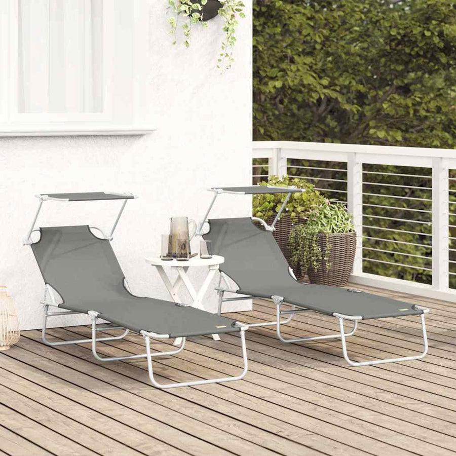 Ligstoel 2 pcs Grijs 58 x 188 x 77cm Polyester