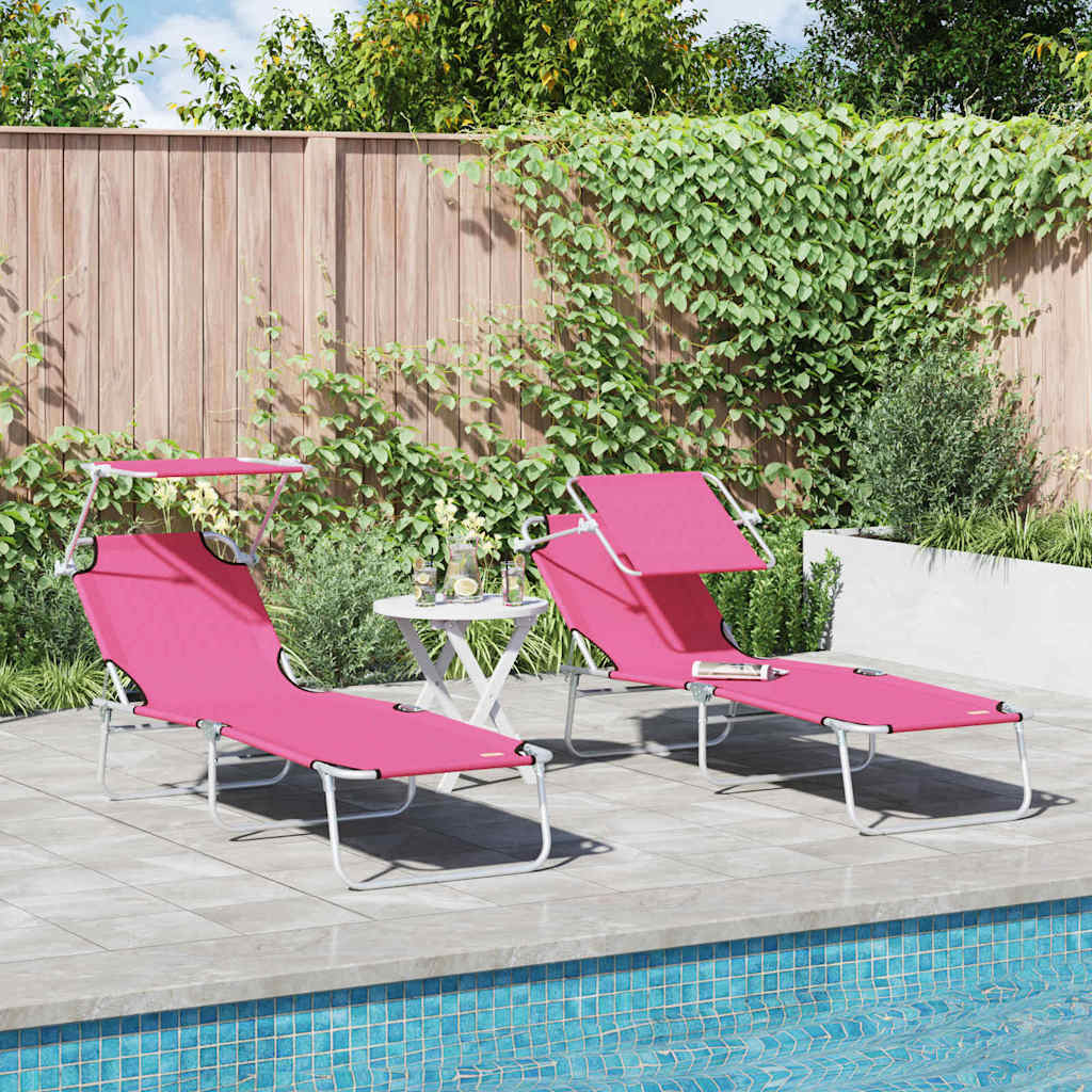 Ligstoel 2 pcs Roze 58 x 188 x 77cm Polyester