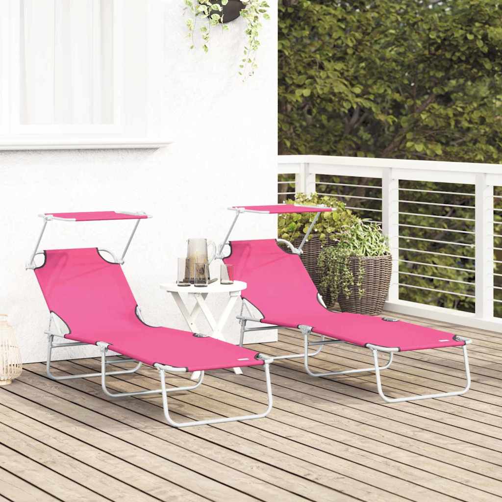Ligstoel 2 pcs Roze 58 x 188 x 77cm Polyester