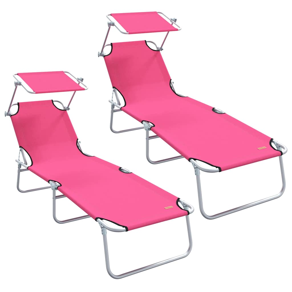 Ligstoel 2 pcs Roze 58 x 188 x 77cm Polyester