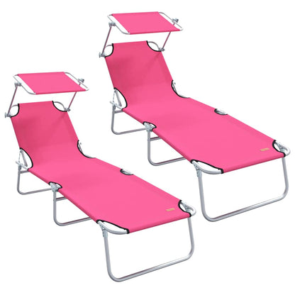 Ligstoel 2 pcs Roze 58 x 188 x 77cm Polyester
